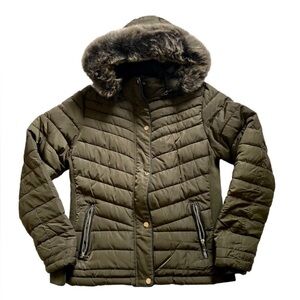 EUC YMI Collection Faux Fur Hooded Puffer Jacket – Olive Green – L